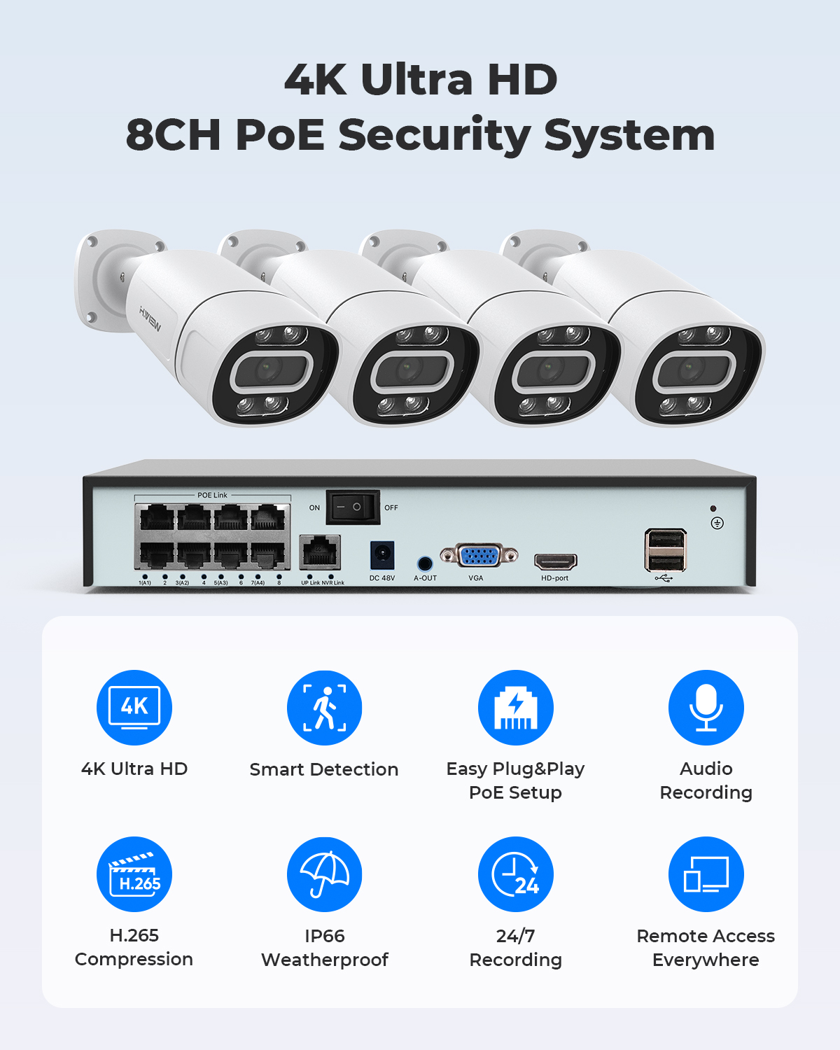 H.View 4K 5Mp 8Mp Poe CCTV 보안  - Home Security Video Cameras 리뷰 및 가격